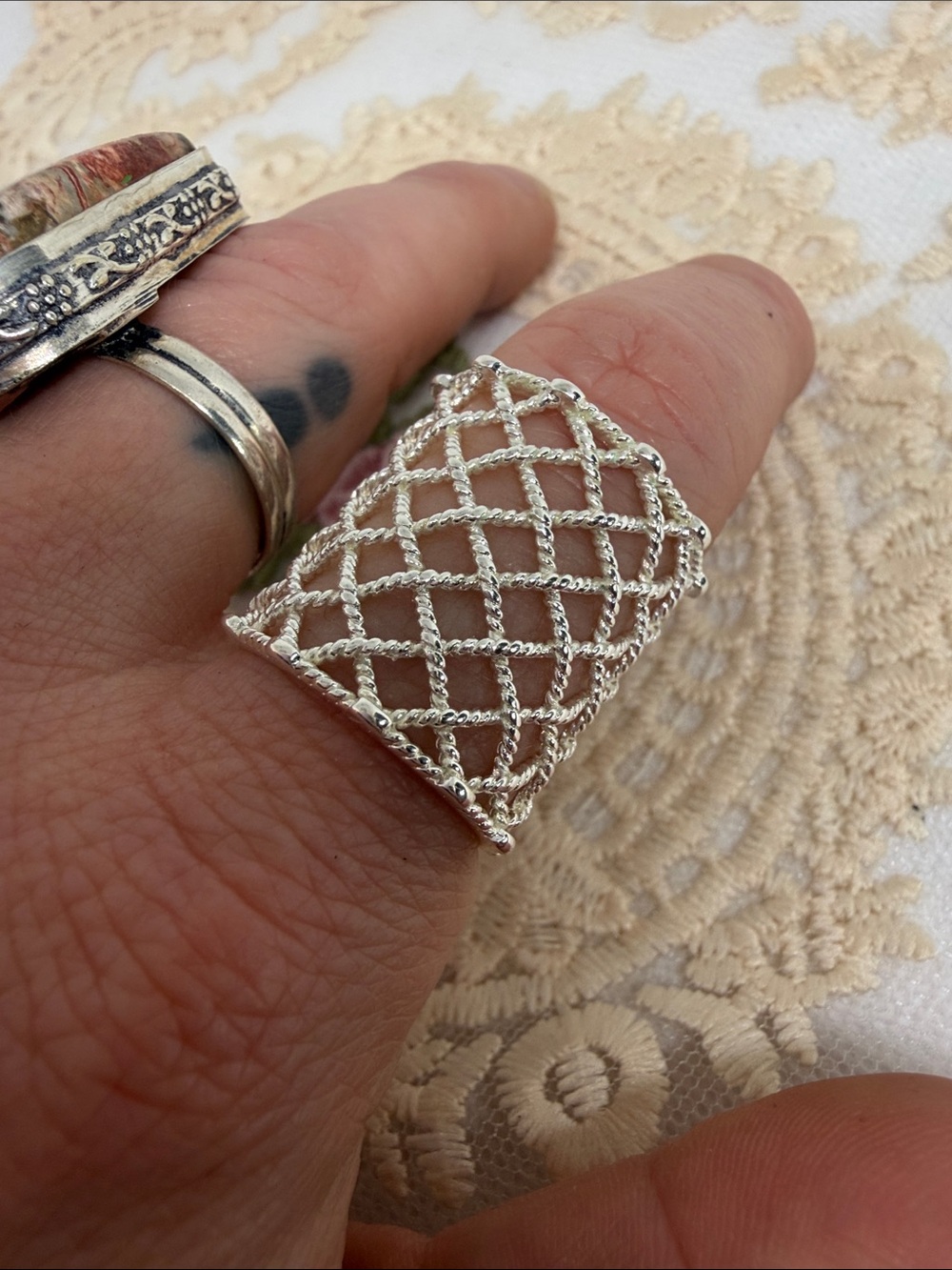 925 Sterling Silver Lattice Statement Ring Sz 7 | Romantic Armor Ring